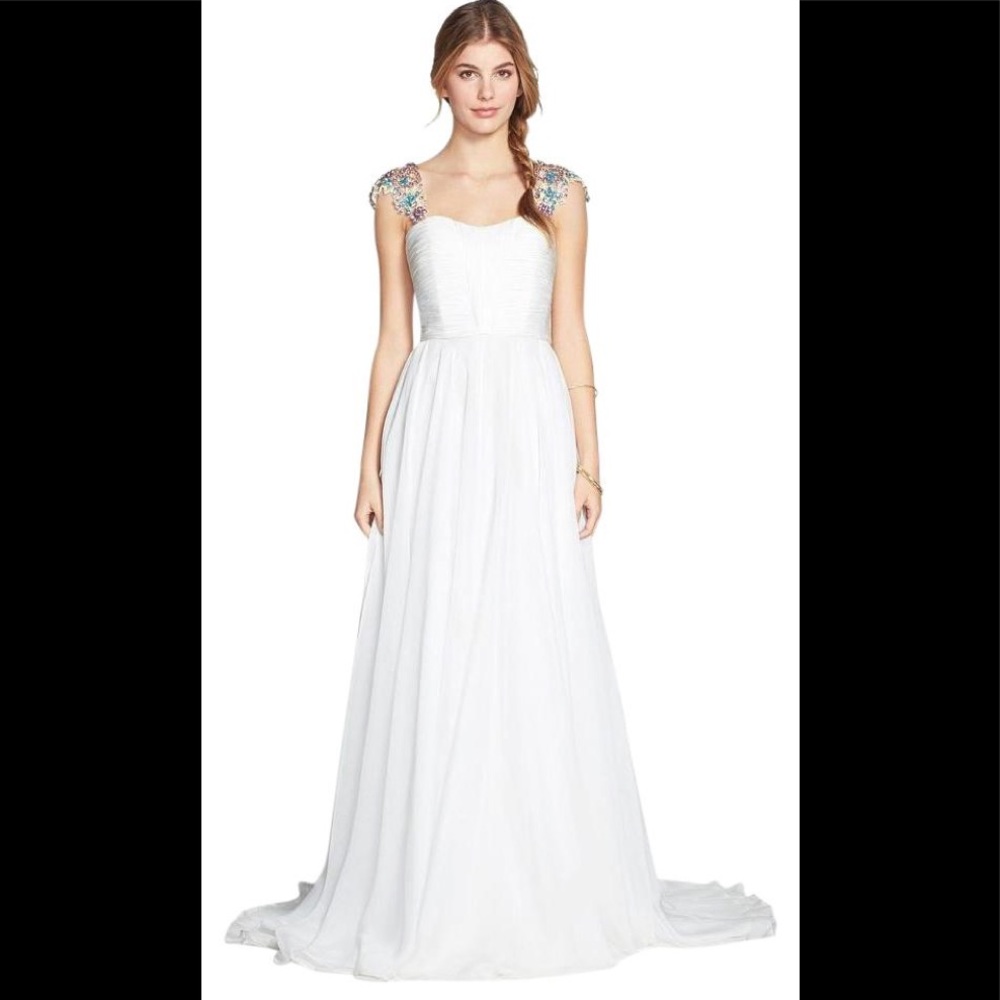 Sheri Hill Embellished Cap Sleeve Chiffon Gown 6